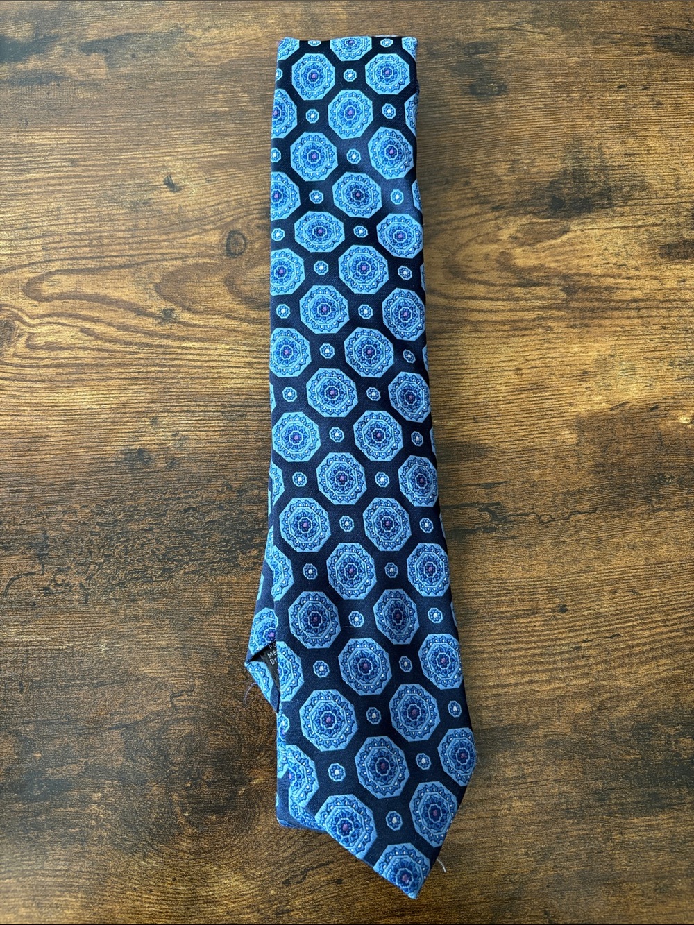 Blue Geometric Medallion Silk Tie
